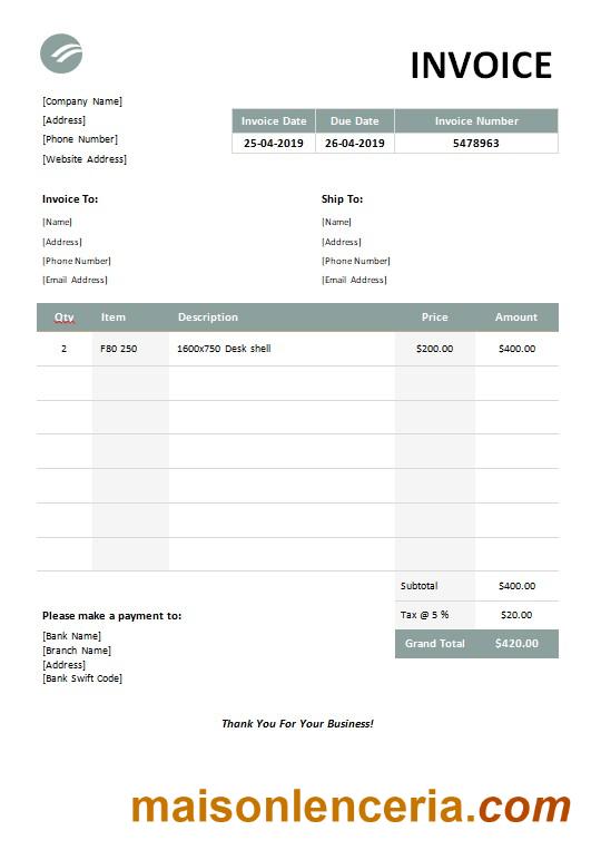 Szablon faktury meblowej w formatach Word i PDF